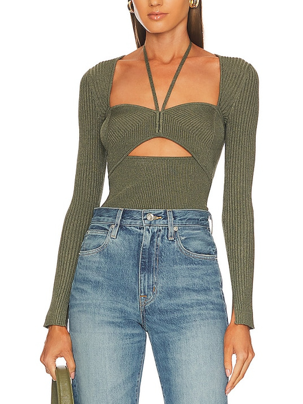Simkhai Ribbed Green Alexia Halter Top Size M
